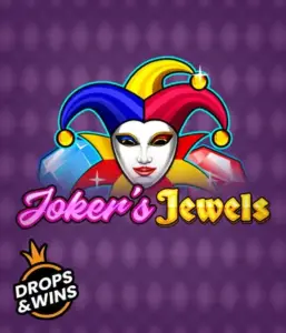 Enjoy the vibrant ambiance of Joker's Jewels slot by Pragmatic Play, featuring a captivating joker's mask adorned with a vivid jester hat. This image captures the light-hearted fun of casino gaming, set against a lavender background. Great for casino game enthusiasts, offering a thrilling play experience. 