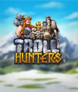 Immerse yourself in "Troll Hunters," where fierce Viking warriors stand ready to confront their foes. The logo features a pair of Vikings, male and female, equipped with weapons, with a frosty landscape. They radiate power and determination, capturing the core of the game's adventurous theme.